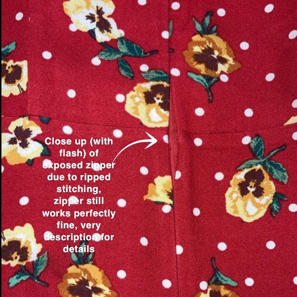 Forever 21 red w/ yellow floral & white dots details midi summer dress, medium - Picture 13 of 15